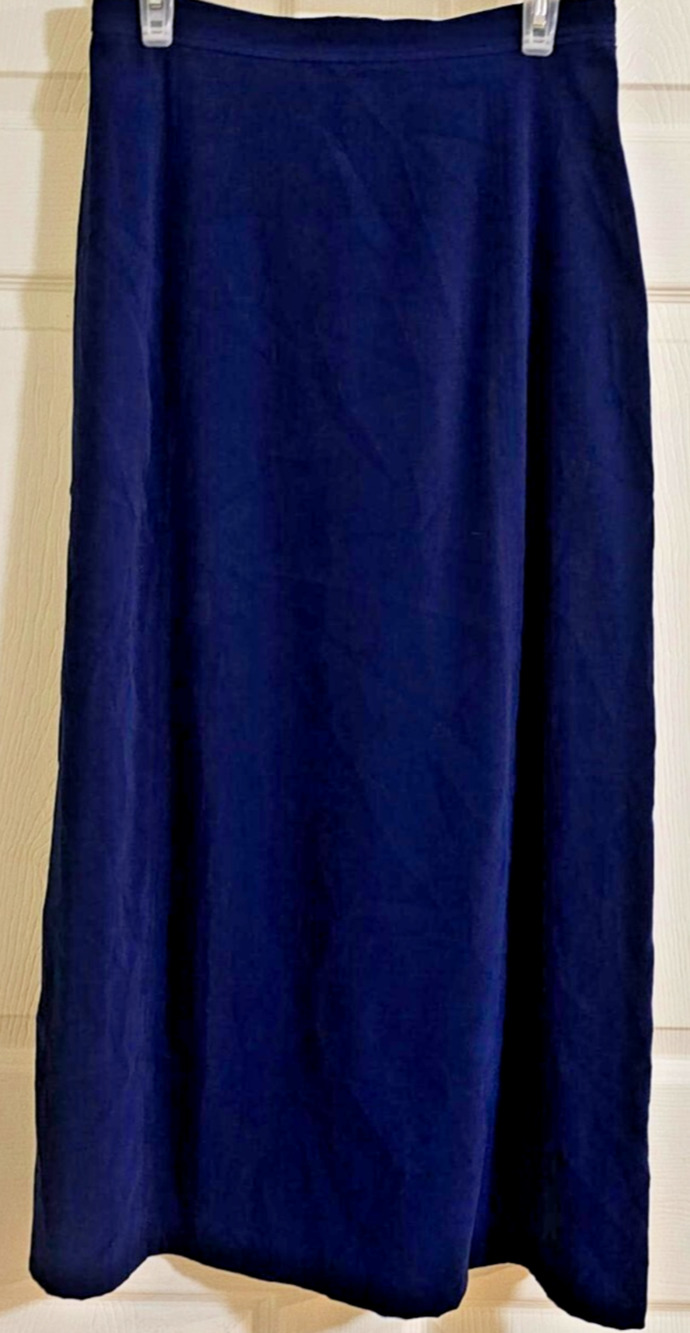 Talbots Womens 12 Blue Velvet Maxi Skirt Long Stretch Side Slit